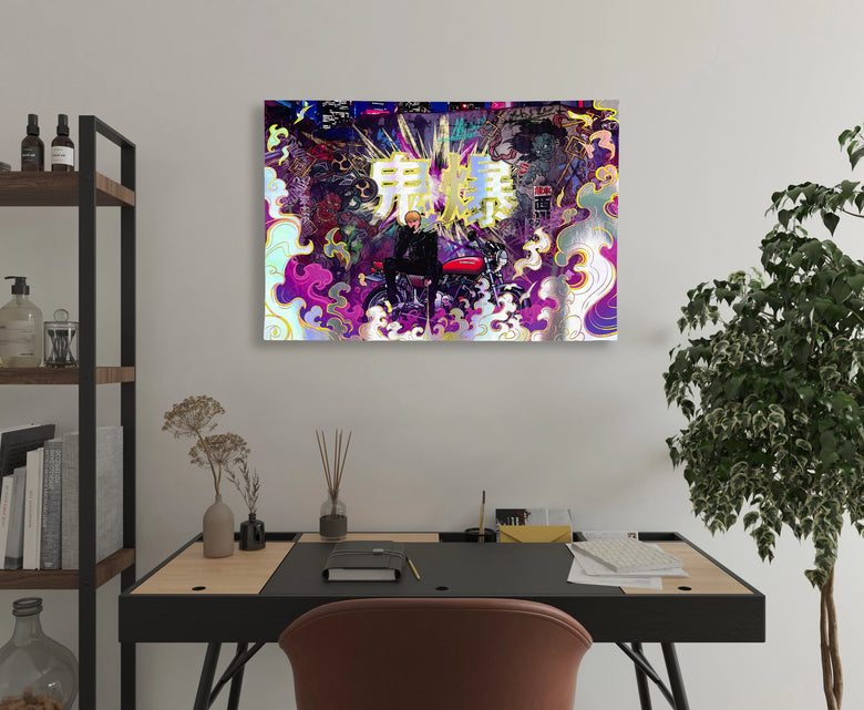 "The Biker II" - Plaque métallique Holographique 60x40cm