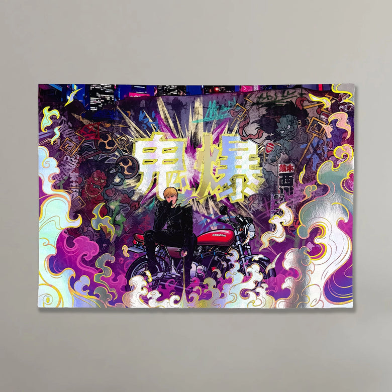 "The Biker II" - Plaque métallique Holographique 60x40cm